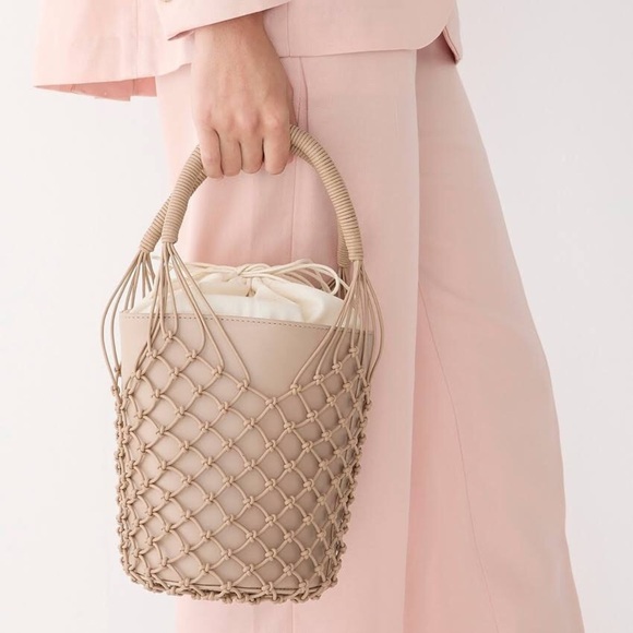 J.CREW | NWT SEDONA BASKET LEATHER CANVAS DRAWSTRING BAG IN MACADAMIA - Picture 1 of 15